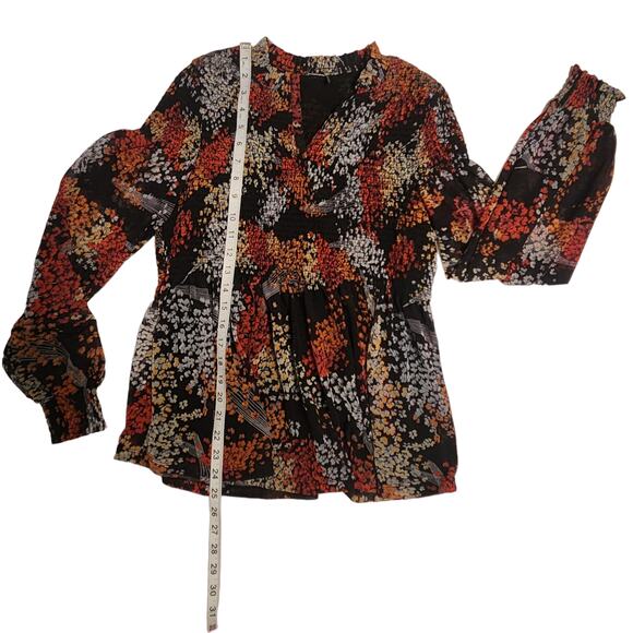 Anthropologie Akemi + Kin Andrea Smocked Floral Blouse Top, Puff Sleeves Small - Picture 9 of 14